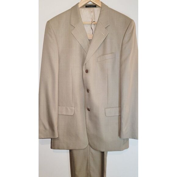 Jones New York Men's 2 Button Suit Size 42L 34‎ x 31 Pants Beige NWOT - Picture 1 of 14